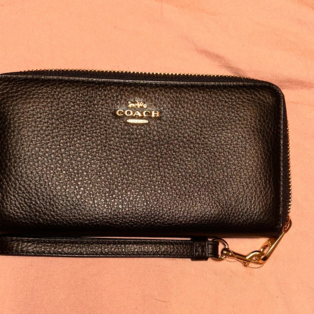 Coach Black Pebbled Leather Wristlet